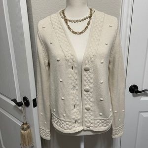 Cabi- Cream Retro Cardigan Stylish Detail- Size Small (#6169)